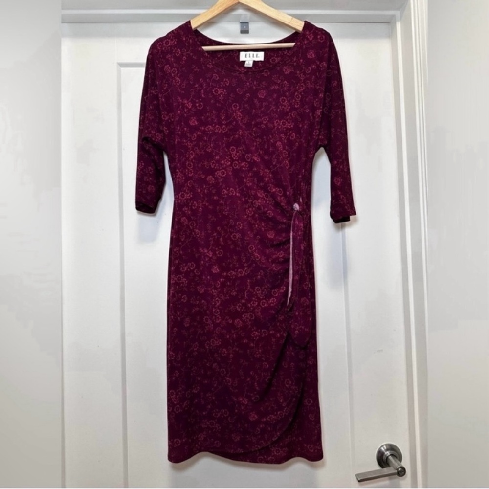🌺 Burgundy ELLE Faux Wrap Dress - Size Small